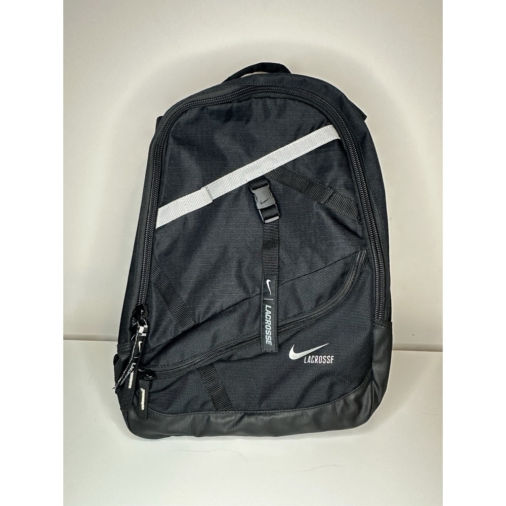 Nike Air Max Lazer Lacrosse Backpack Black Silver Bag Gym Zip Straps LAX